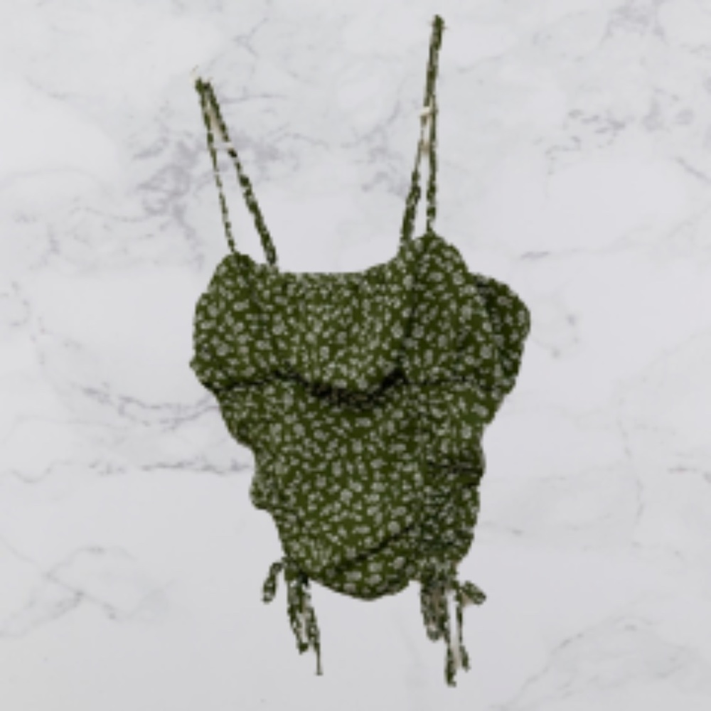 Green ROMWE Drawstring crop top
